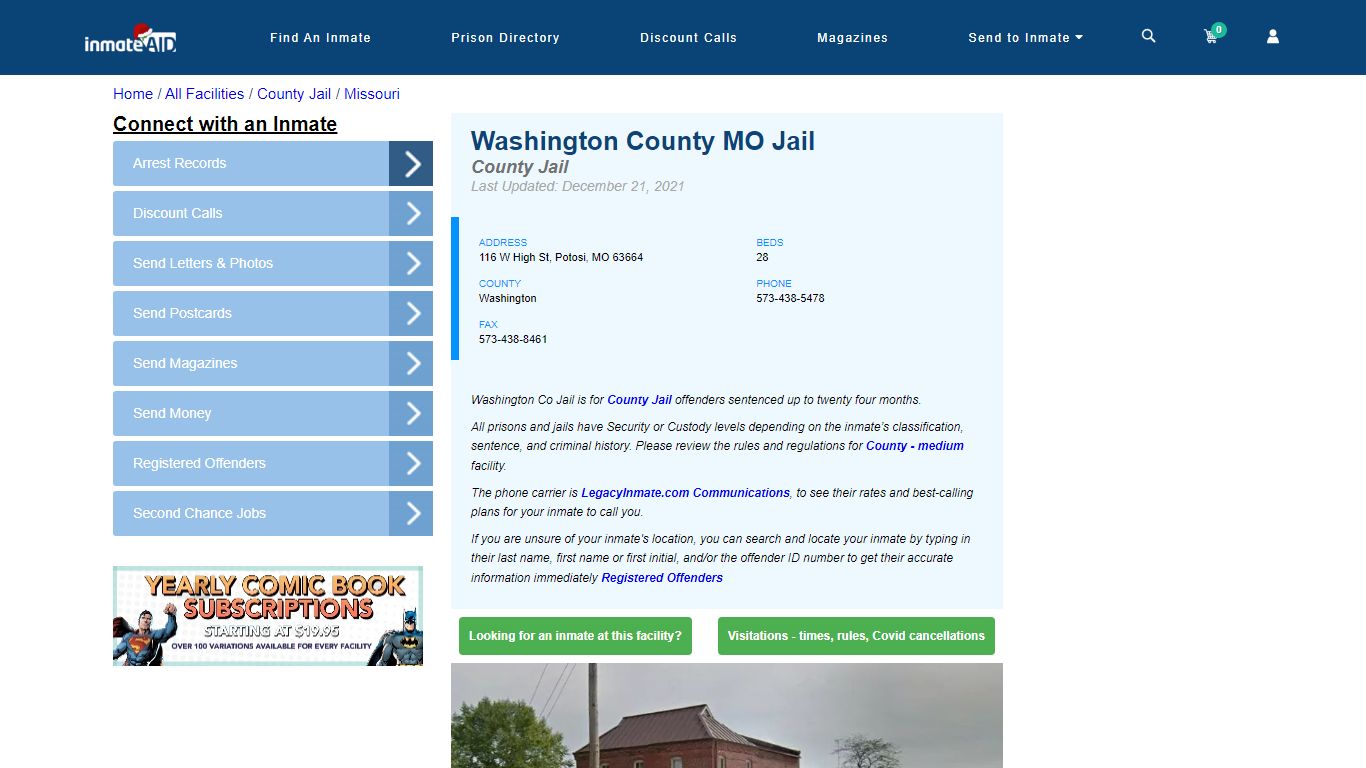 Washington County MO Jail - Inmate Locator - Potosi, MO
